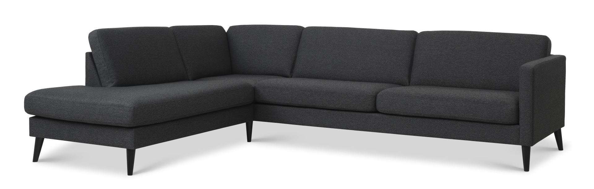 Ask Sæt Stor Sofa Venstre Chaiselong Antracitgrå Polyester Stof Sort Træ på Afbetaling