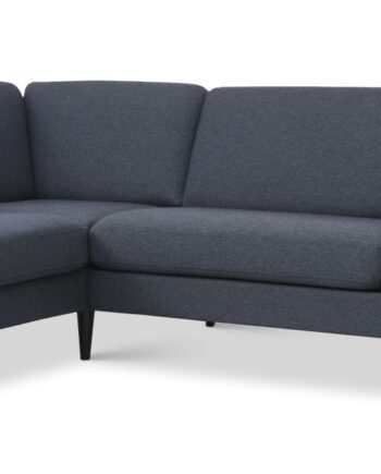 Ask Sæt Stor Sofa Venstre Chaiselong Navy Blå Polyester Stof Sort Træ på Afbetaling