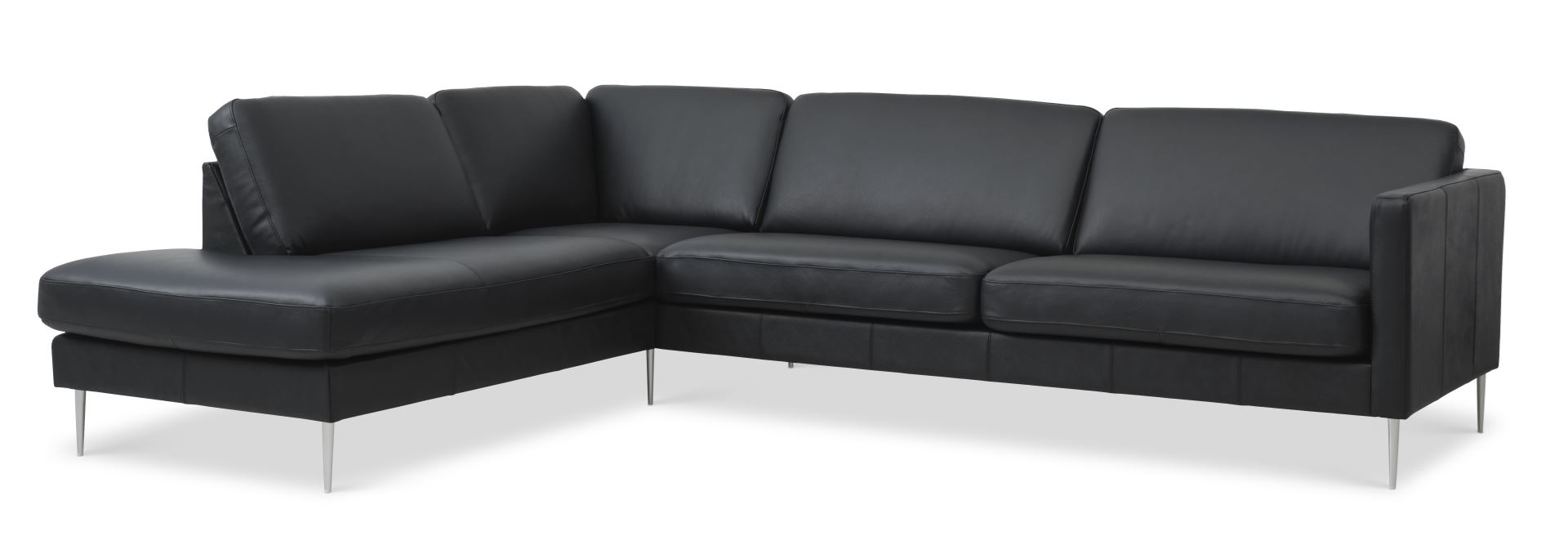 Ask Sæt Stor Sofa Venstre Chaiselong Sort Semianilin Læder Børstet Aluminium på Afbetaling