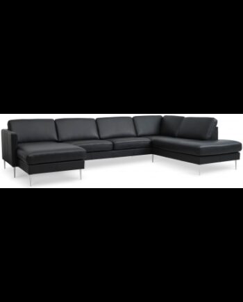 Askset Højrevendt Sofa Semi Anilin Læder B336 D219 Børstet Alugrå Sort på Afbetaling