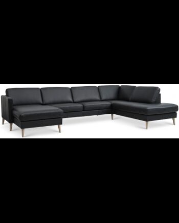 Askset Højrevendt Sofa Semi Anilin Læder B336 D219 Natur Sort på Afbetaling