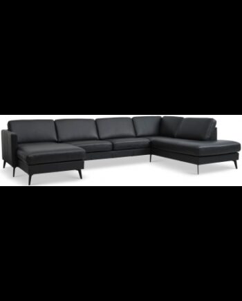 Askset Højrevendt Sofa Semi Anilin Læder B336 D219 Sort Sort på Afbetaling