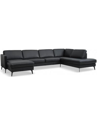 Askset Højrevendt Sofa Semi Anilin Læder B336 D219 Sort Sort på Afbetaling