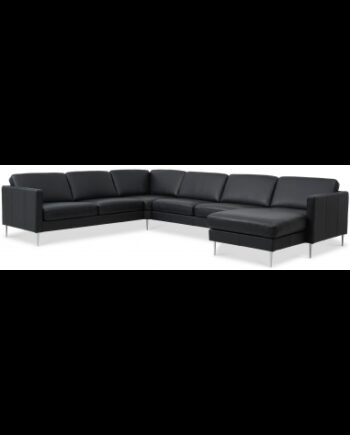Askset Sofa Semi Anilin Læder B348 D269 Børstet Alugrå Sort på Afbetaling