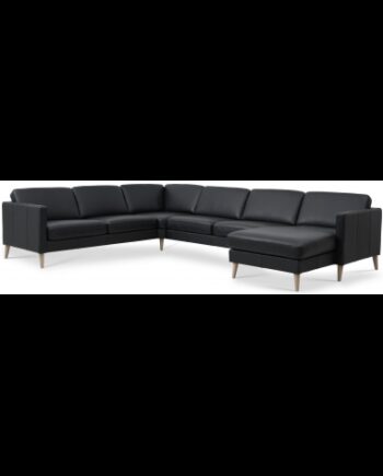 Askset Sofa Semi Anilin Læder B348 D269 Natur Sort på Afbetaling