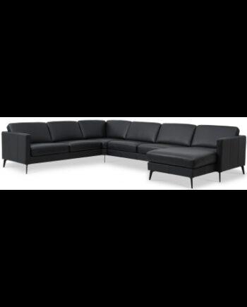 Askset Sofa Semi Anilin Læder B348 D269 Sort Sort på Afbetaling