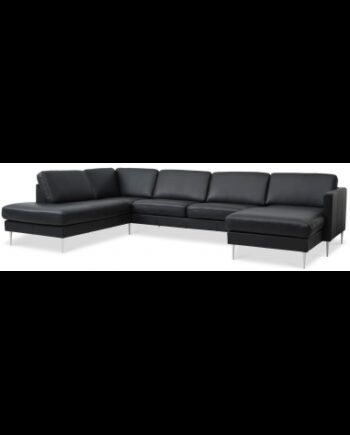 Askset Venstrevendt Sofa Semi Anilin Læder B336 D219 Børstet Alugrå Sort på Afbetaling