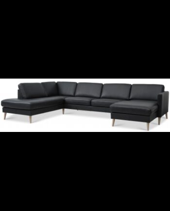 Askset Venstrevendt Sofa Semi Anilin Læder B336 D219 Natur Sort på Afbetaling