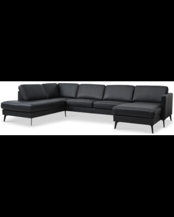 Askset Venstrevendt Sofa Semi Anilin Læder B336 D219 Sort Sort på Afbetaling