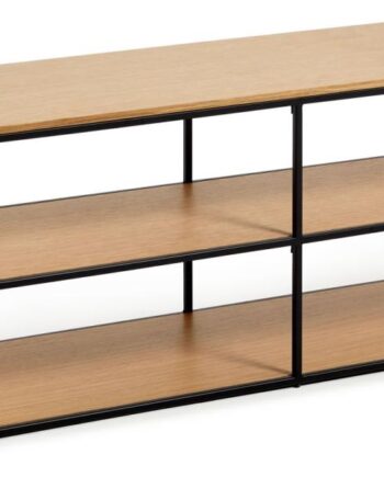 Bord Møbel Kave Home Yoana Fineret Egetræ Mat Sort Metalramme 160x40x50 Nordisk Design Med Hylder på Afbetaling