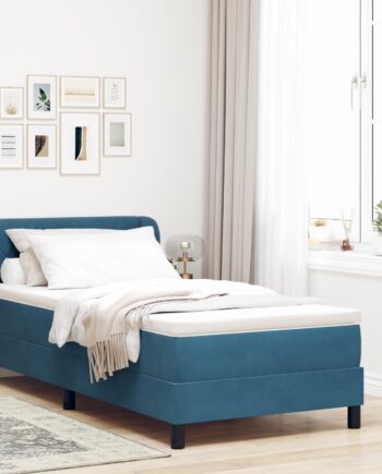 Box Spring Seng Med Madras Mørkegrå 80x200 Fløjl Mørkeblå på Afbetaling