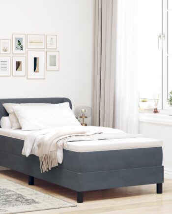 Box Spring Seng Med Madras Mørkegrå 80x200 Fløjl Mørkegrå på Afbetaling