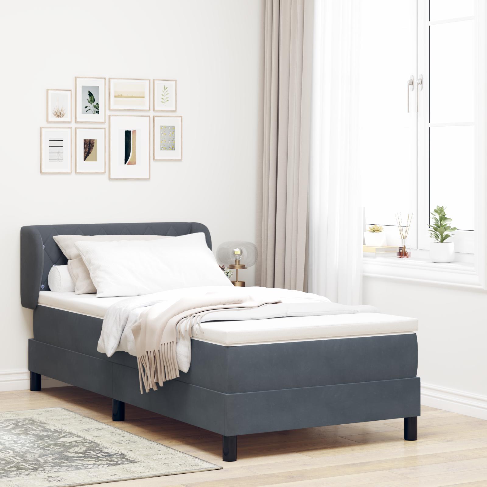 Box Spring Seng Med Madras Mørkegrå 80x200 Fløjl Mørkegrå på Afbetaling