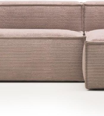Chaiselong Sofa Højrevendt Kave Home Blok Lyserød Corduroy Stofpolstret Komfortabel Med 400 Bæreevne Bæredygtig Design på Afbetaling