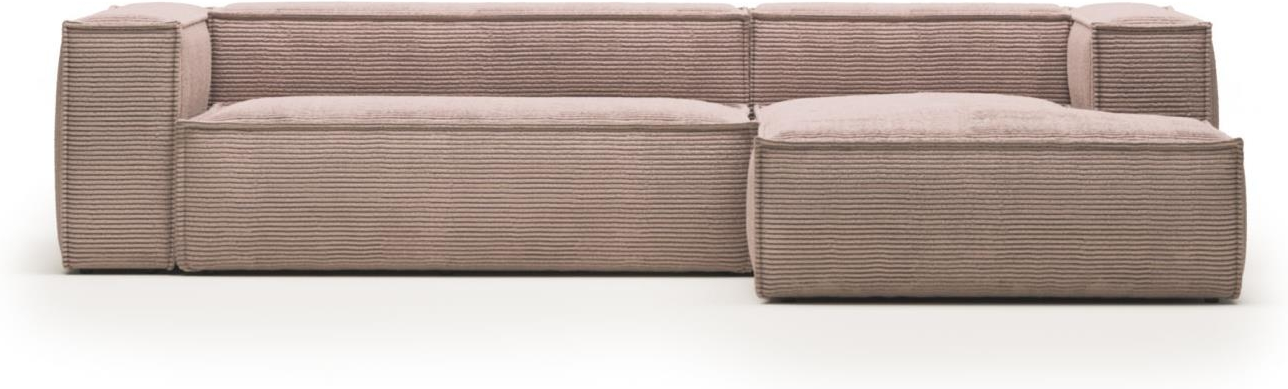 Chaiselong Sofa Højrevendt Kave Home Blok Lyserød Corduroy Stofpolstret Komfortabel Med 400 Bæreevne Bæredygtig Design på Afbetaling