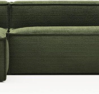 Chaiselong Sofa Kave Home Blok Venstrevendt Grøn Fløjl Bredribset Corduroy 330x174 på Afbetaling