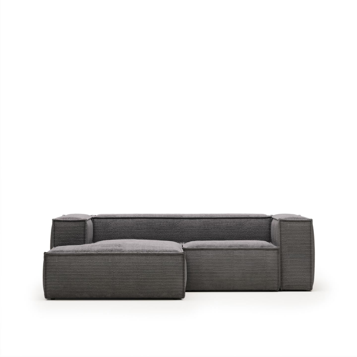 Chaiselong Sofa Venstrevendt Kave Home Blok Fløjl Grå 240x174 på Afbetaling