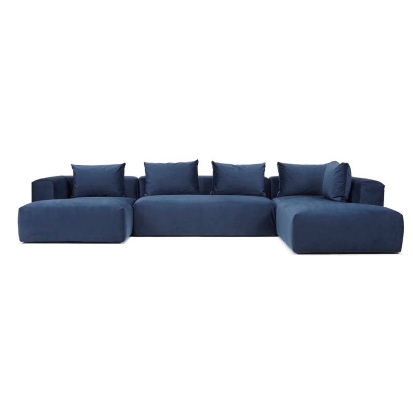 Cozy Sofa Højrevendt Sofa Blå Stof på Afbetaling