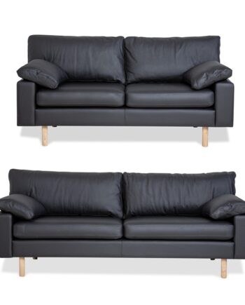 Darwin 2pers Sofa Sort Læder Split Ege Ben :215cm :175cm på Afbetaling