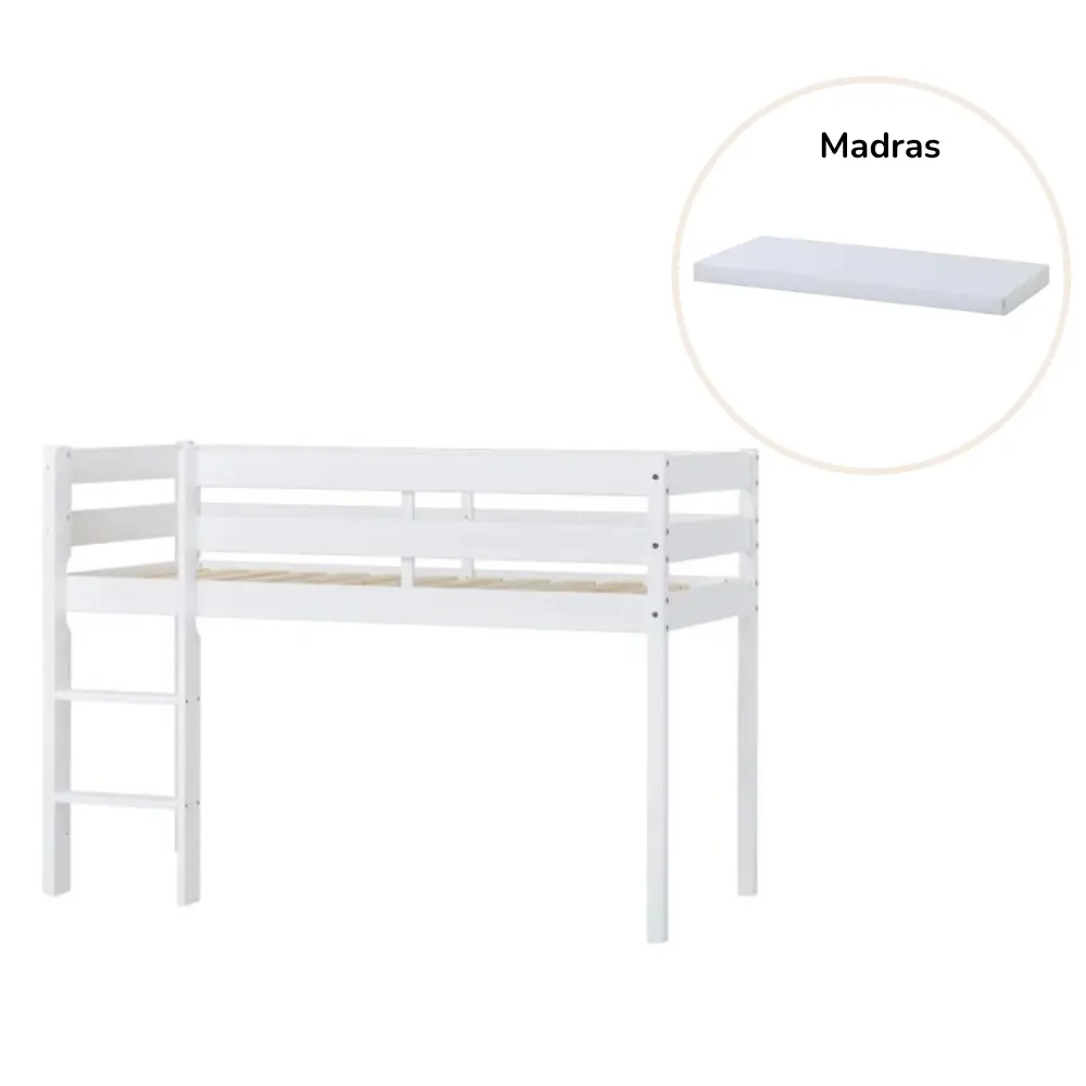 Eco Comfort Halvhøj Seng Med Madras 70x160 Hvid på Afbetaling