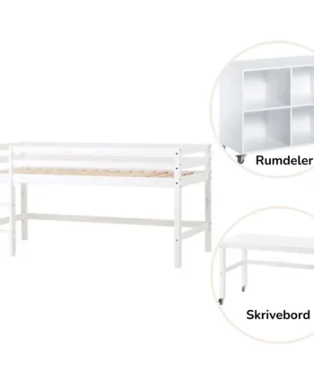 Eco Dream Halvhøj Seng Delbar Hvid Med Rumdeler Skrivebord på Afbetaling