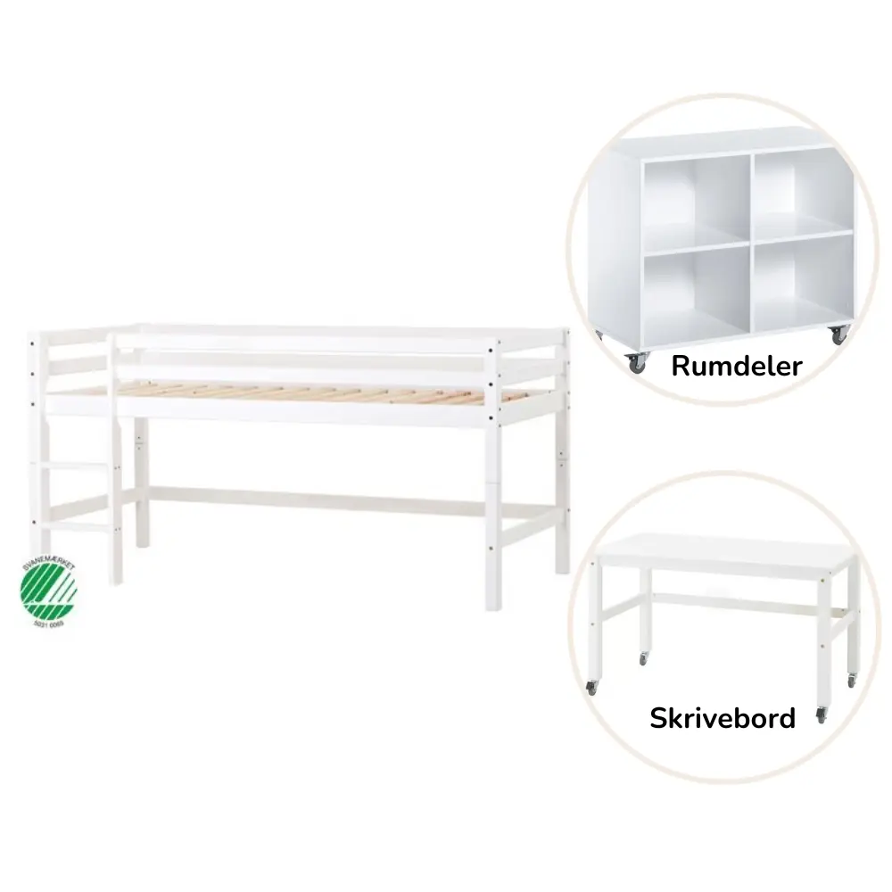 Eco Dream Halvhøj Seng Delbar Hvid Med Rumdeler Skrivebord på Afbetaling