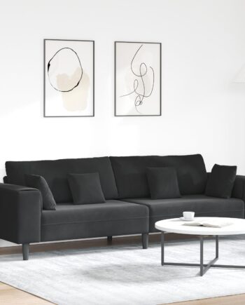 Fløjls Sofa Med Pude Sort 208 Fløjl på Afbetaling