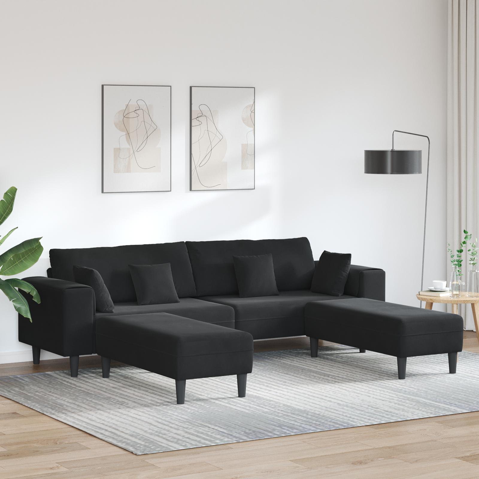 Fløjls Sofa Med Pude Stk Sort 208 Fløjl på Afbetaling