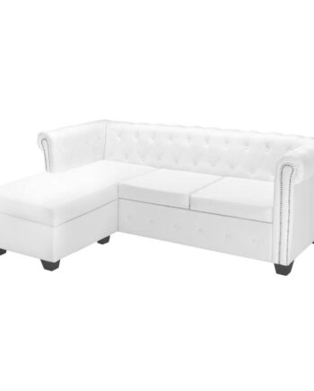 Formet Chesterfield Sofa Kunstlæder Hvid på Afbetaling