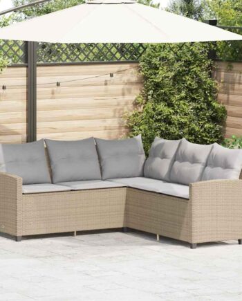 Formet Sofa Med Hynder Polyrattan Beige på Afbetaling