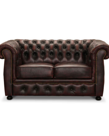 Haga Liverpool Pers Chesterfield Sofa Oxblood Læder Træ på Afbetaling