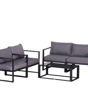 Havemøbelsæt Med Fire Dele Siddegruppe Sofa Med Sædehynder Bord Med Opbevaringsplads Polyester Grå 138 på Afbetaling