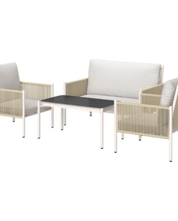 Havemøbelsæt Polyrattan Loungesæt Med Personers Sofa Lænestol Glasbord Hynder Til Personer Brun  Grå på Afbetaling