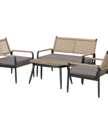 Havemøbelsæt Polyrattan Loungesæt Med Personers Sofa Lænestol Glasbord Hynder Til Personer Mørkegrå  Gul på Afbetaling
