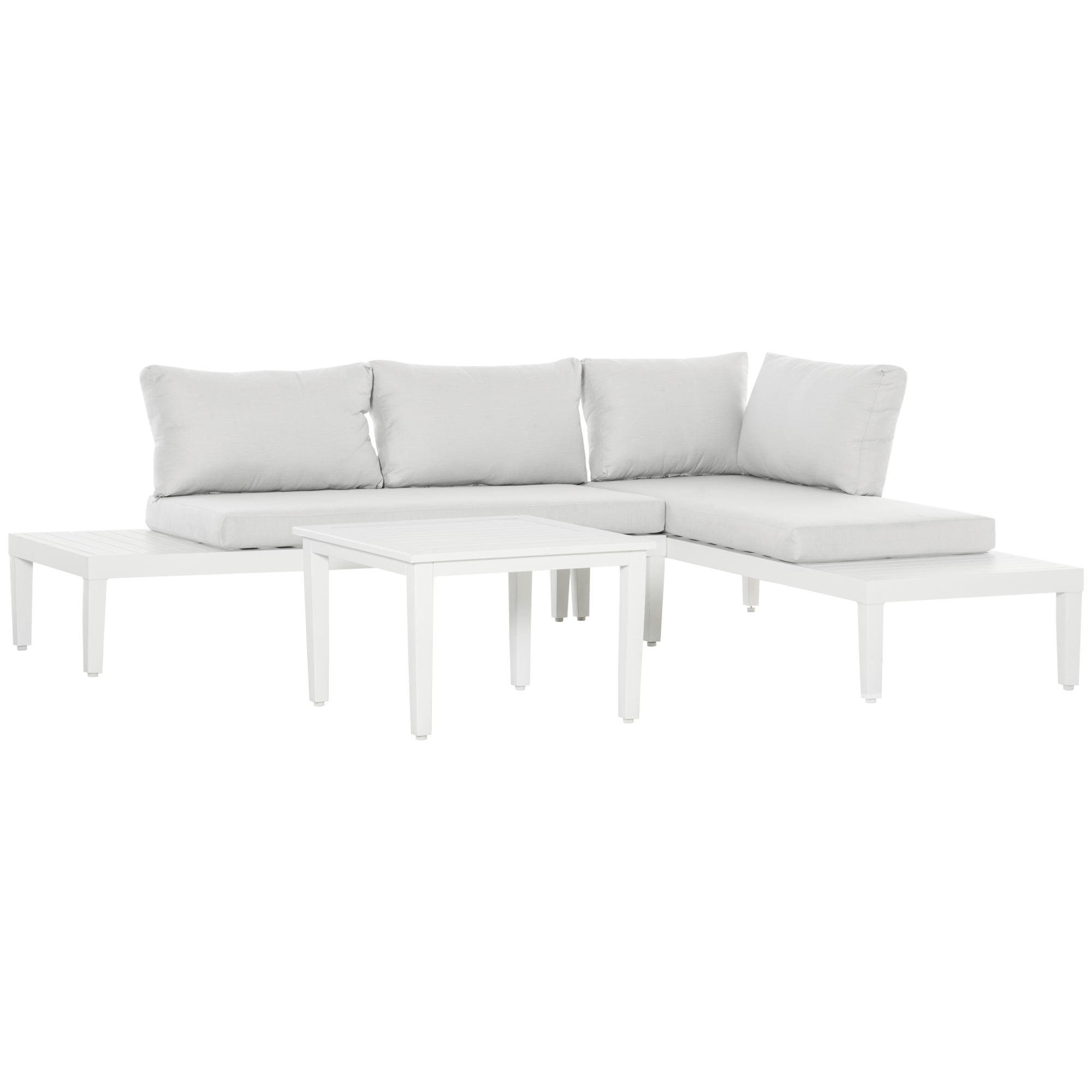 Havemøbelsæt Til Personer Med Sidebord Sofa Med Hynder Formet Udendørs Aluminium Cremehvid på Afbetaling