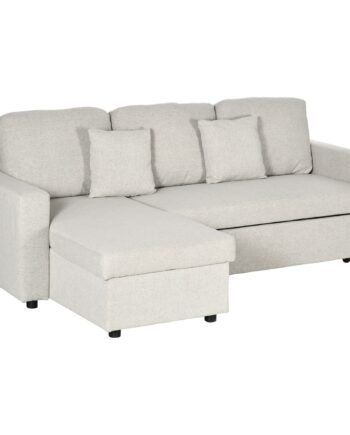 Hjørnesofa Med Sengefunktion Hjørnesofa Inklusive Personers Sofa Enkeltseng Formet Med Opbevaringsplads Hynder Cremehvid på Afbetaling