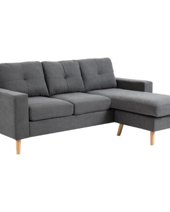 Hjørnesofa Skandinavisk Design Med Knapsyninger Massivt Træ Linnedlook Grå på Afbetaling