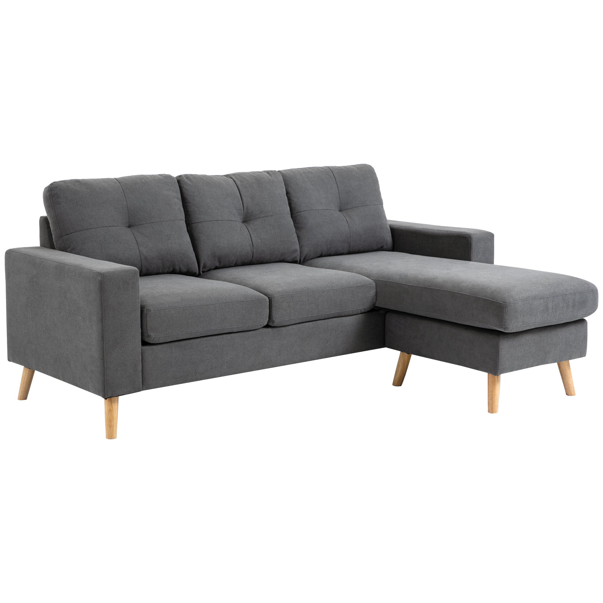 Hjørnesofa Skandinavisk Design Med Knapsyninger Massivt Træ Linnedlook Grå på Afbetaling