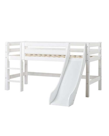 Hoppekids Eco Luxury Halvhøj Seng Rutsjebane 90x200 Fleksibel Indlægsbund Hvid på Afbetaling