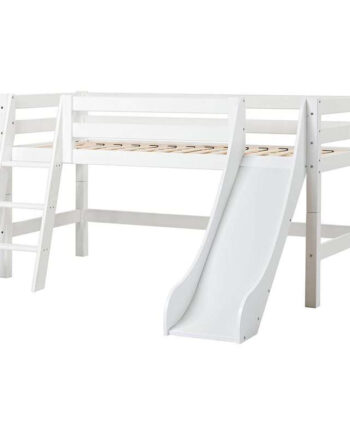 Hoppekids Eco Luxury Halvhøj Seng Rutsjebane 90x200 Skrå Stige Fleksibel Indlægsbund Hvid på Afbetaling