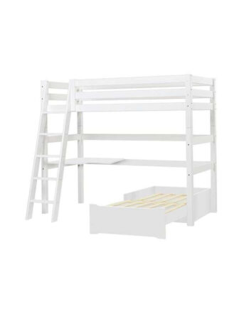 Hoppekids Eco Luxury Mega Seng Lounge Modul Bordplade 90x200 Skrå Stige Fleksibel Indlægsbund Hvid på Afbetaling