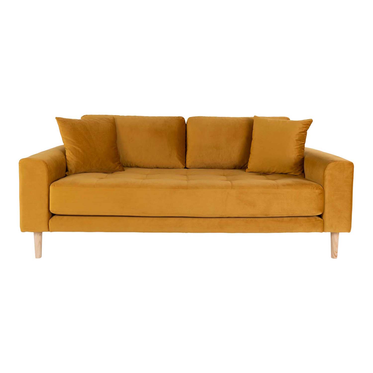 House Nordic Lido Pers Sofa Sennepsgul Velour Natur Træ på Afbetaling
