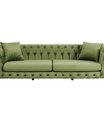 Kare Design Bellissima Pers Sofa Chesterfield Puder Grøn Fløjl Messing Stål på Afbetaling