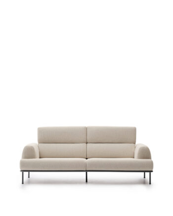 Kave Home Aurum Pers Sofa Tilbagelænet Nakkestøtte Ecru Chenille Matgrå Metal 234cm på Afbetaling