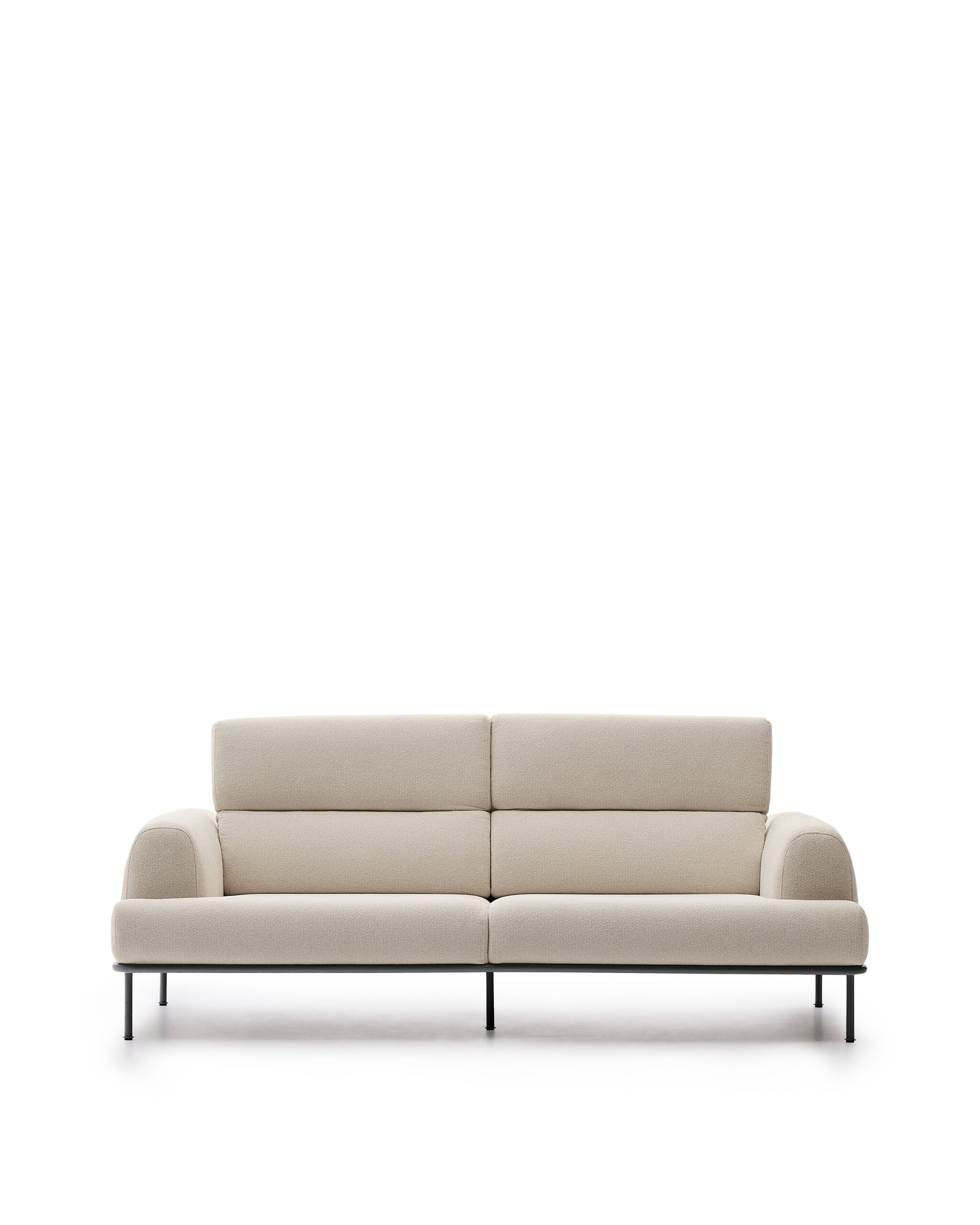 Kave Home Aurum Pers Sofa Tilbagelænet Nakkestøtte Ecru Chenille Matgrå Metal 234cm på Afbetaling