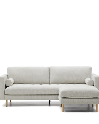 Kave Home Debra Pers Sofa Fodstøtte Perlemor Chenille Ben Natur 222cm på Afbetaling