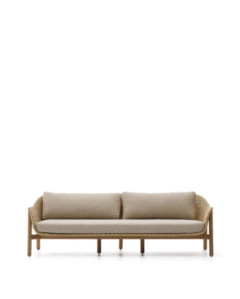 Kave Home Galea Udendørs Pers Sofa Armlæn Hynder Syntetisk Rattan Teaktræ 223cm på Afbetaling