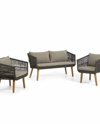 Kave Home Inti Havesæt Pers Sofa Havestole Hynder Grøn Reb Natur Akacietræ på Afbetaling