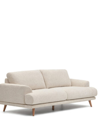Kave Home Karin Pers Sofa Beige Stof Natur Bøgetræ på Afbetaling