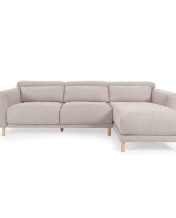 Kave Home Singa Pers Sofa Højre Chaiselong Beige Stof Natur Bøgetræ på Afbetaling